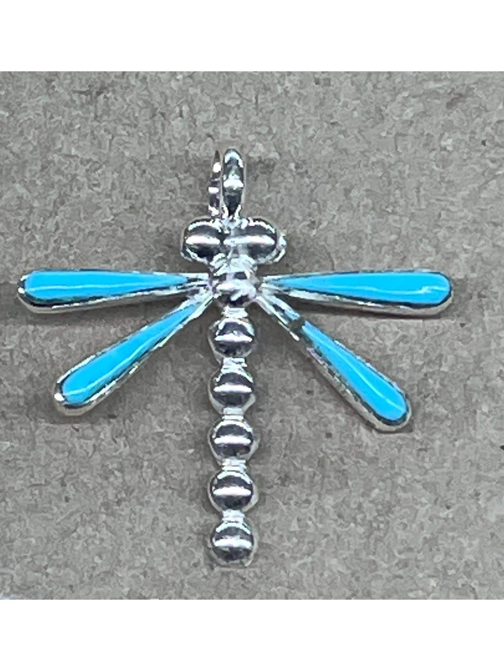 Zuni cluster sterling silver inlay turquoise traditional dragonfly pendant